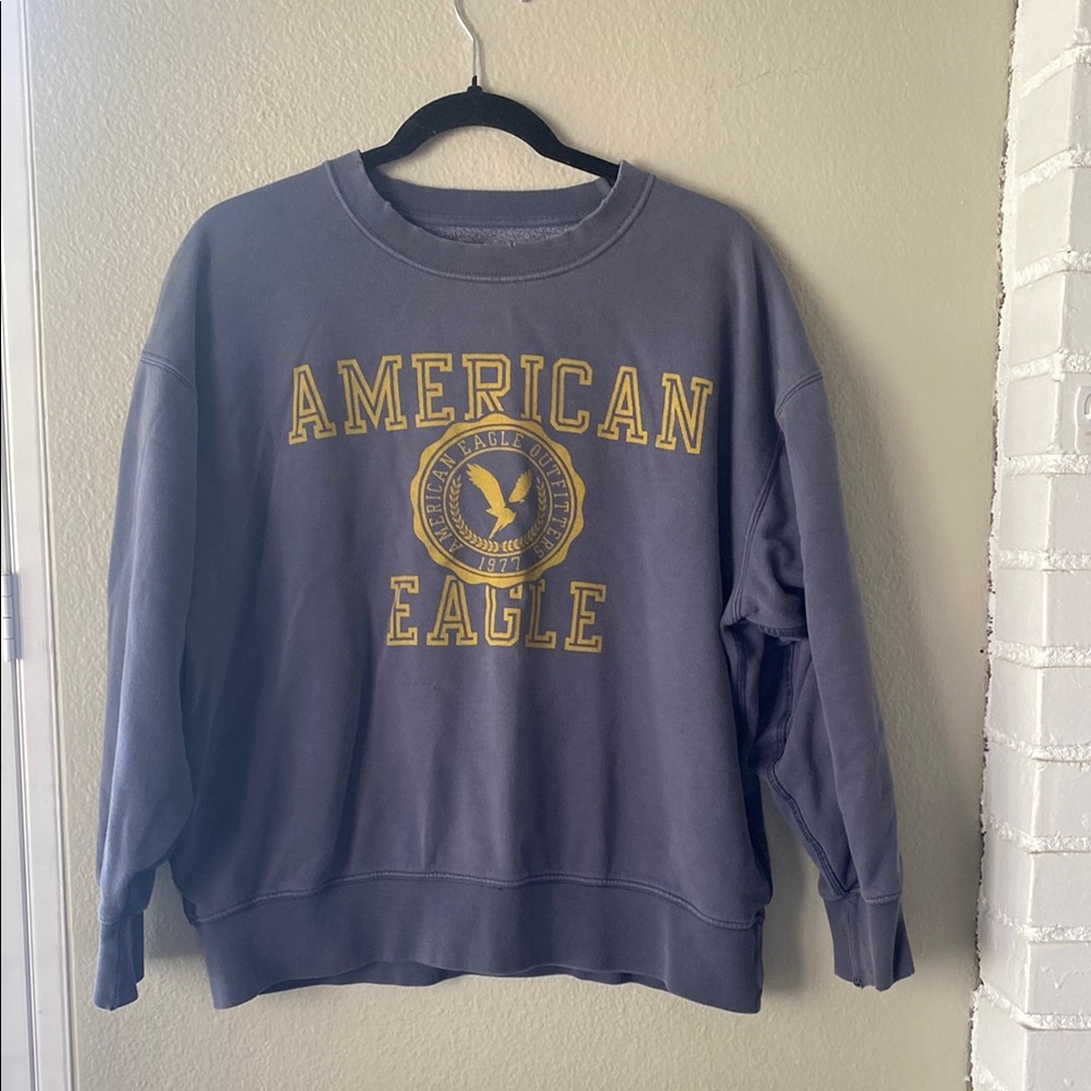American Eagle Outfitters Blue and Yellow Crewneck Sweater